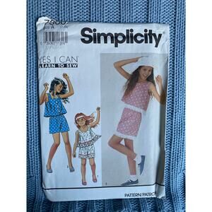 Simplicity 7300 Sewing pattern girls tank top shorts 1990s size 7-14